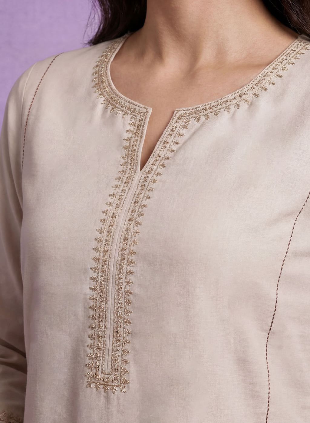 Ivory Cotton Blend Embroidered Kurta Set