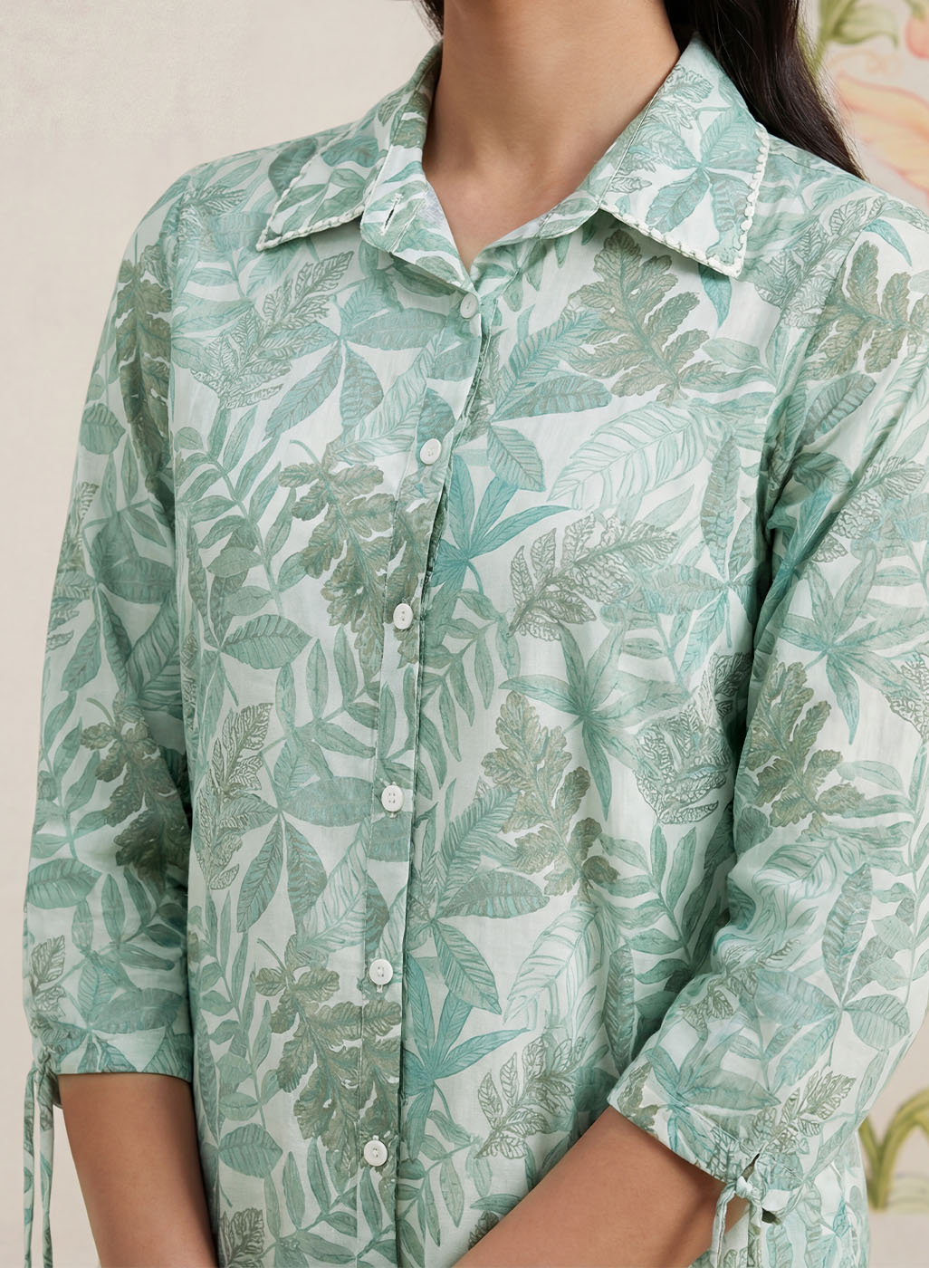 Aro Mint Green Floral Printed Shirt