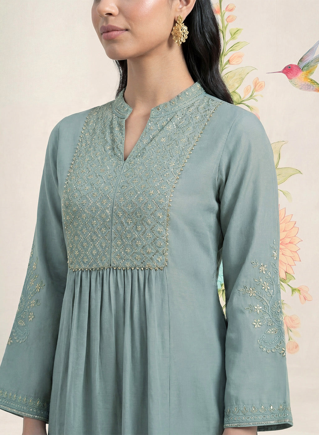 Malang Green Embroidered A-line Kurta Set