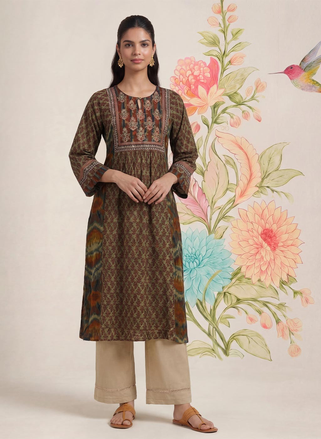 Mehrang Maroon Printed A-line Kurta