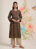 Mehrang Maroon Printed A-line Kurta