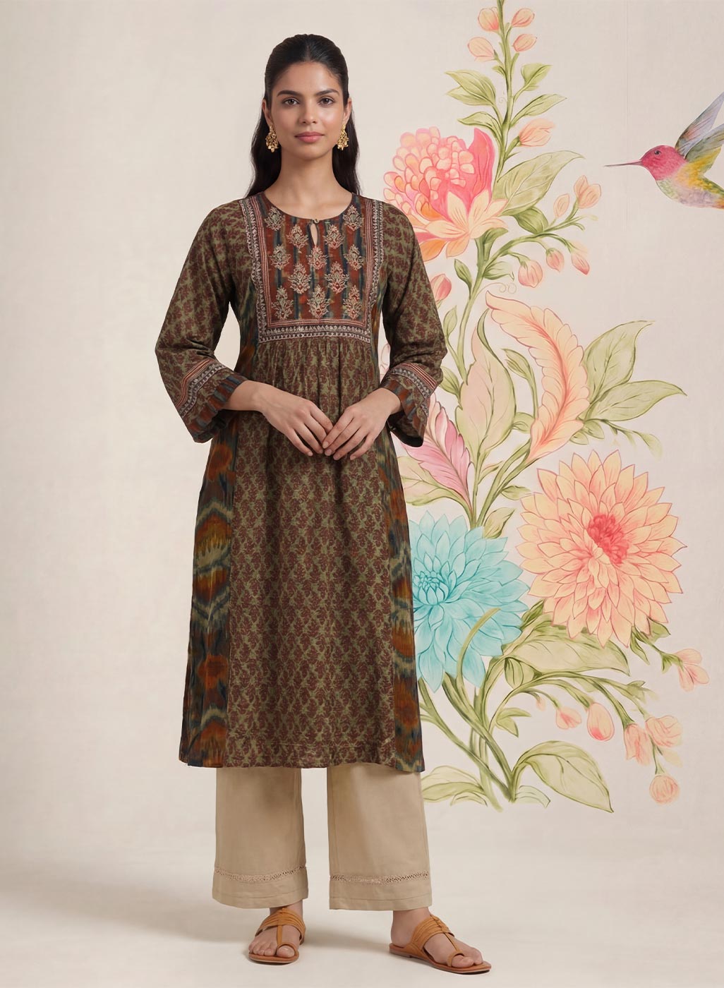 Mehrang Maroon Printed A-line Kurta