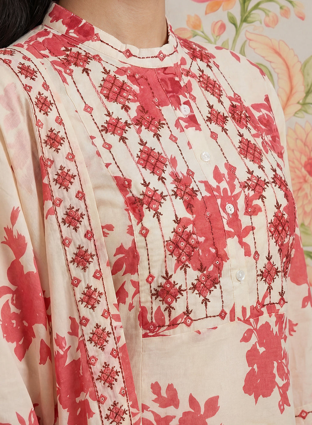 Falguni Red Printed Cotton Suit Set with Dupatta