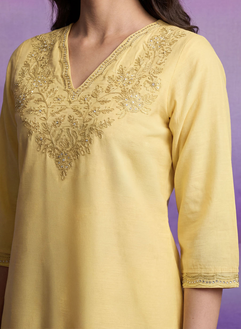 Light Yellow Embroidered Straight Kurta Set