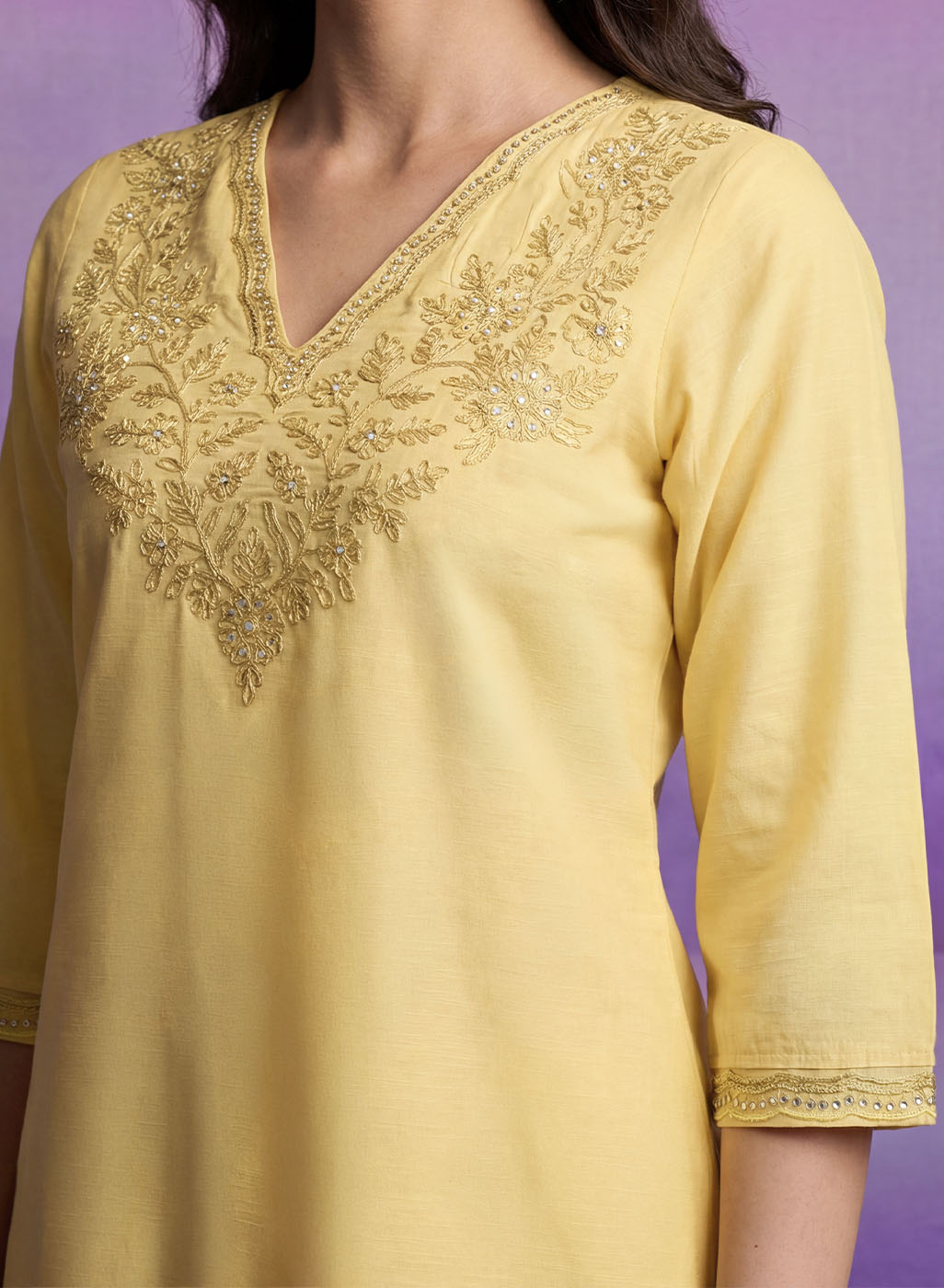 Light Yellow Embroidered Straight Kurta Set