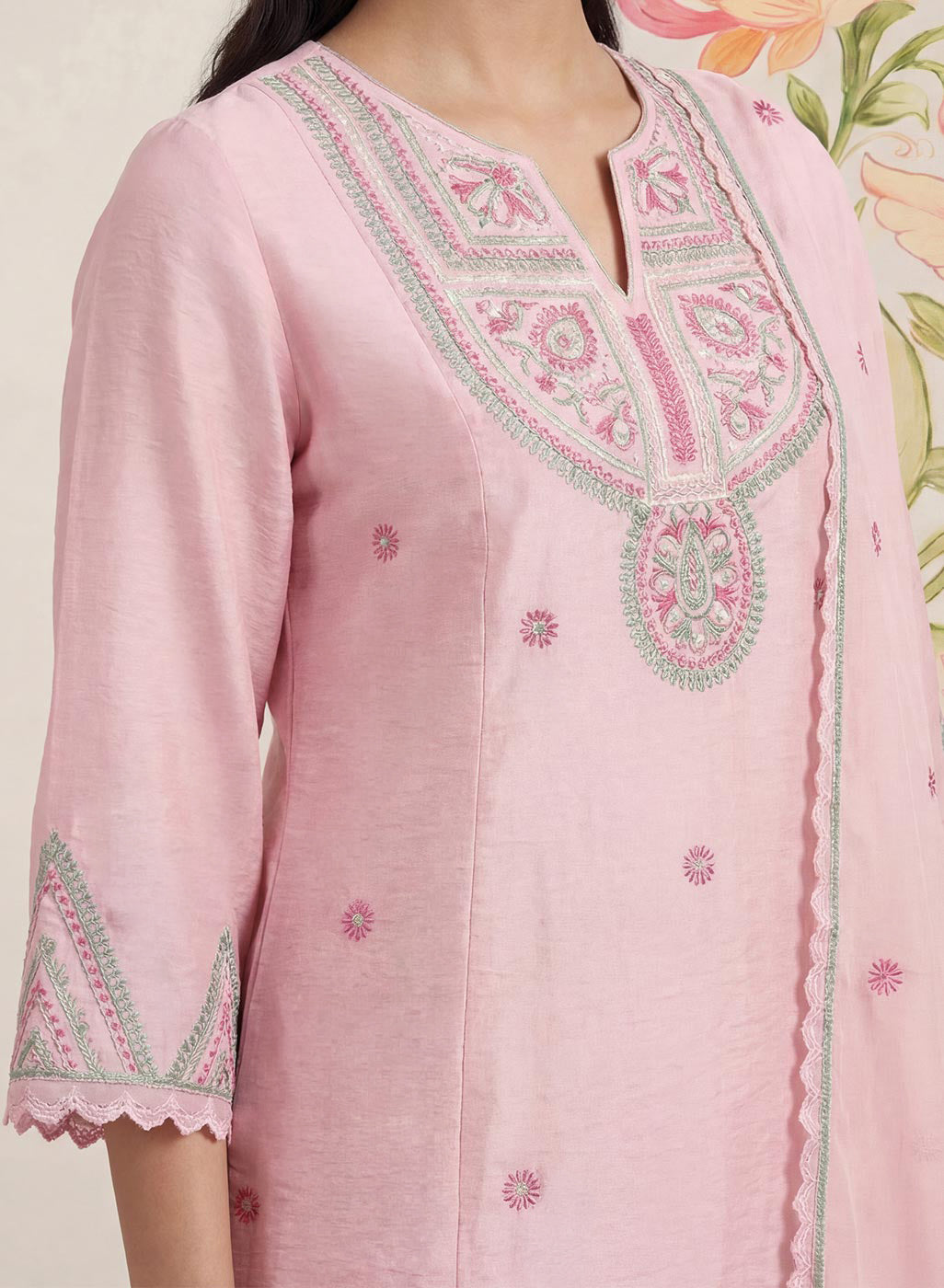 Albeli Pink Embroidered A-line Suit Set with Dupatta