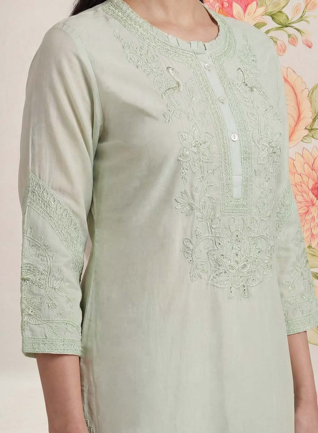 Suroor Mint Green Embroidered Chanderi Kurta Set