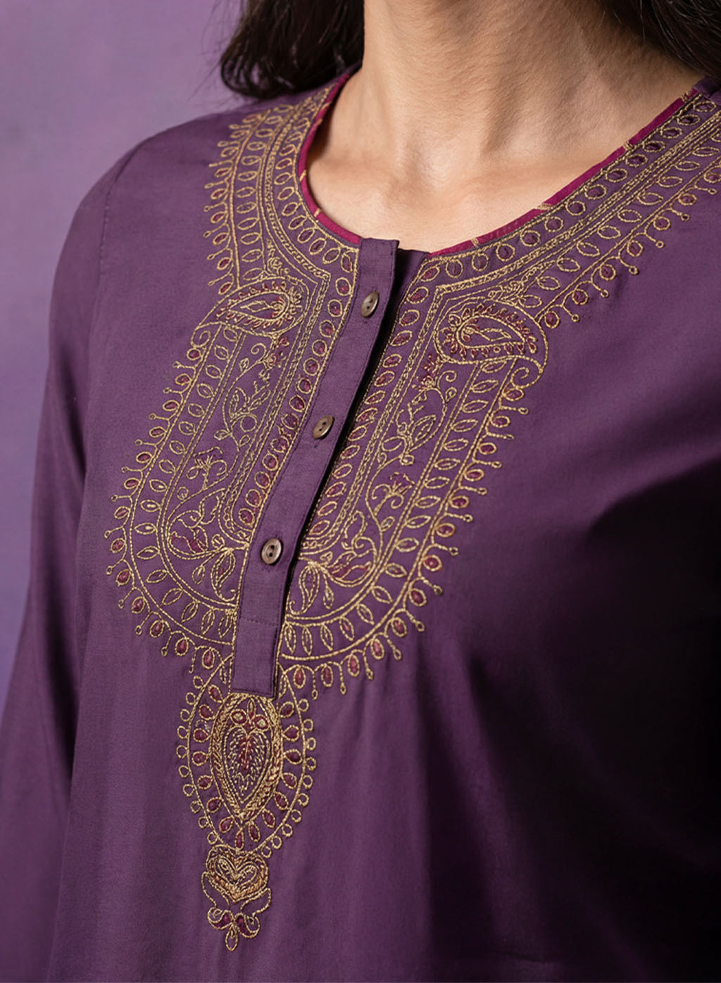 Purple Embroidered Suit Set and Dupatta