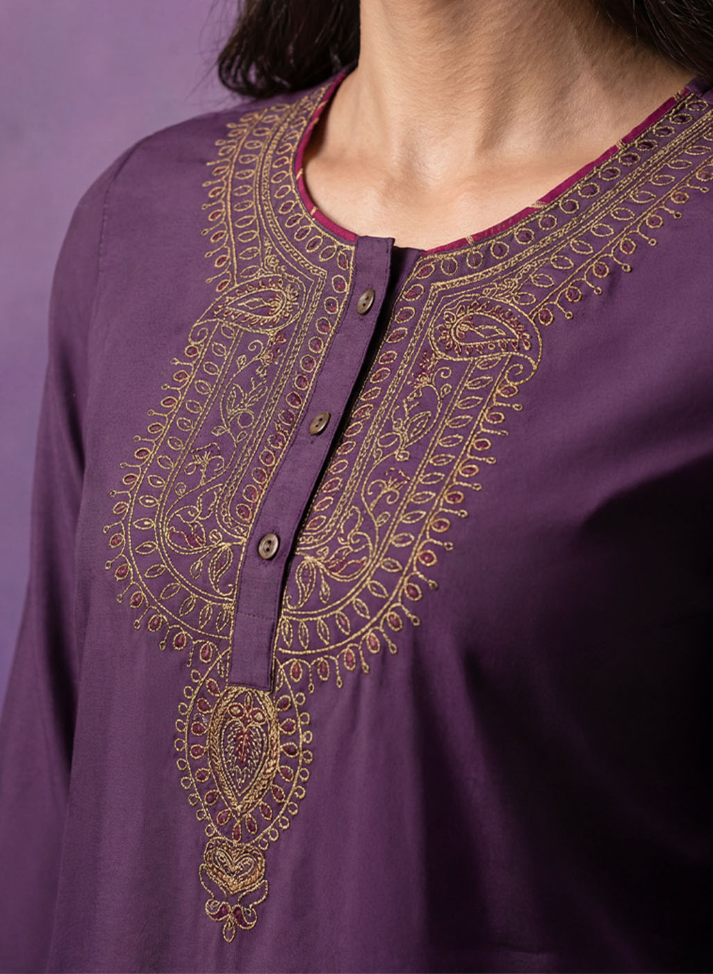 Purple Embroidered Suit Set and Dupatta