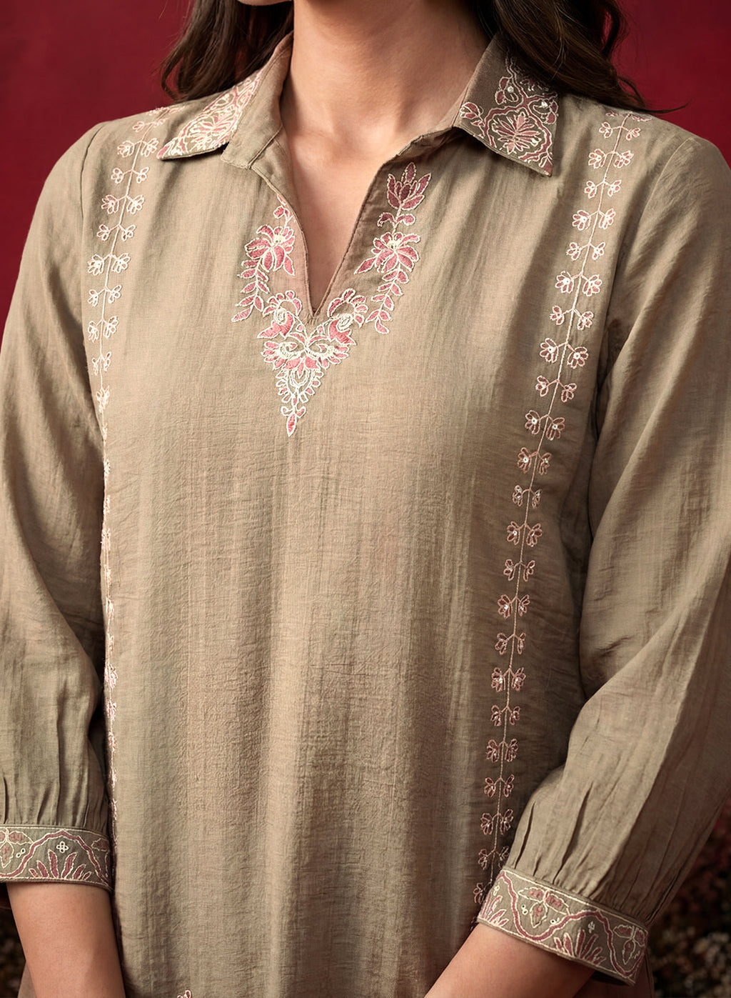 Green Embroidered Cotton Blend Regular Co-ord Set