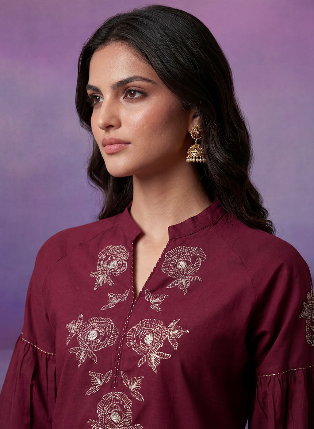 Maroon Embroidered Co-ord Set