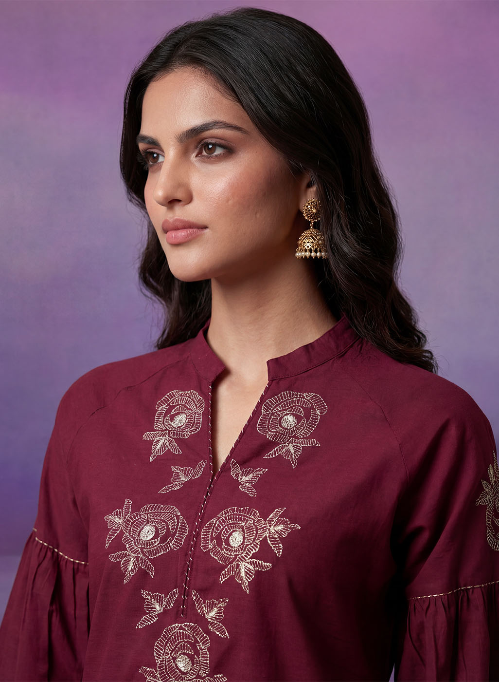Maroon Embroidered Co-ord Set