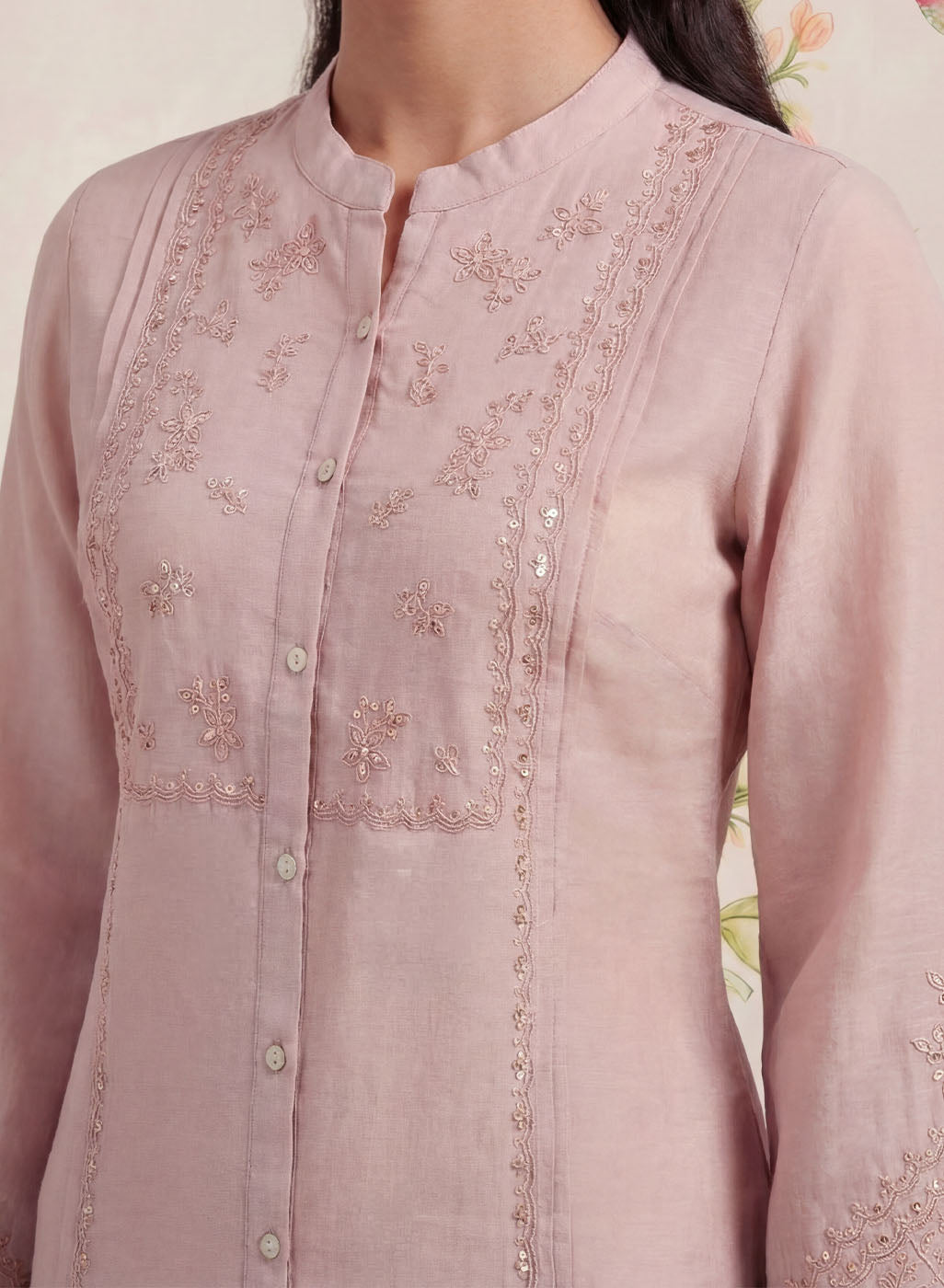 Tiri Baby Pink Monochrome Embroidered Shirt