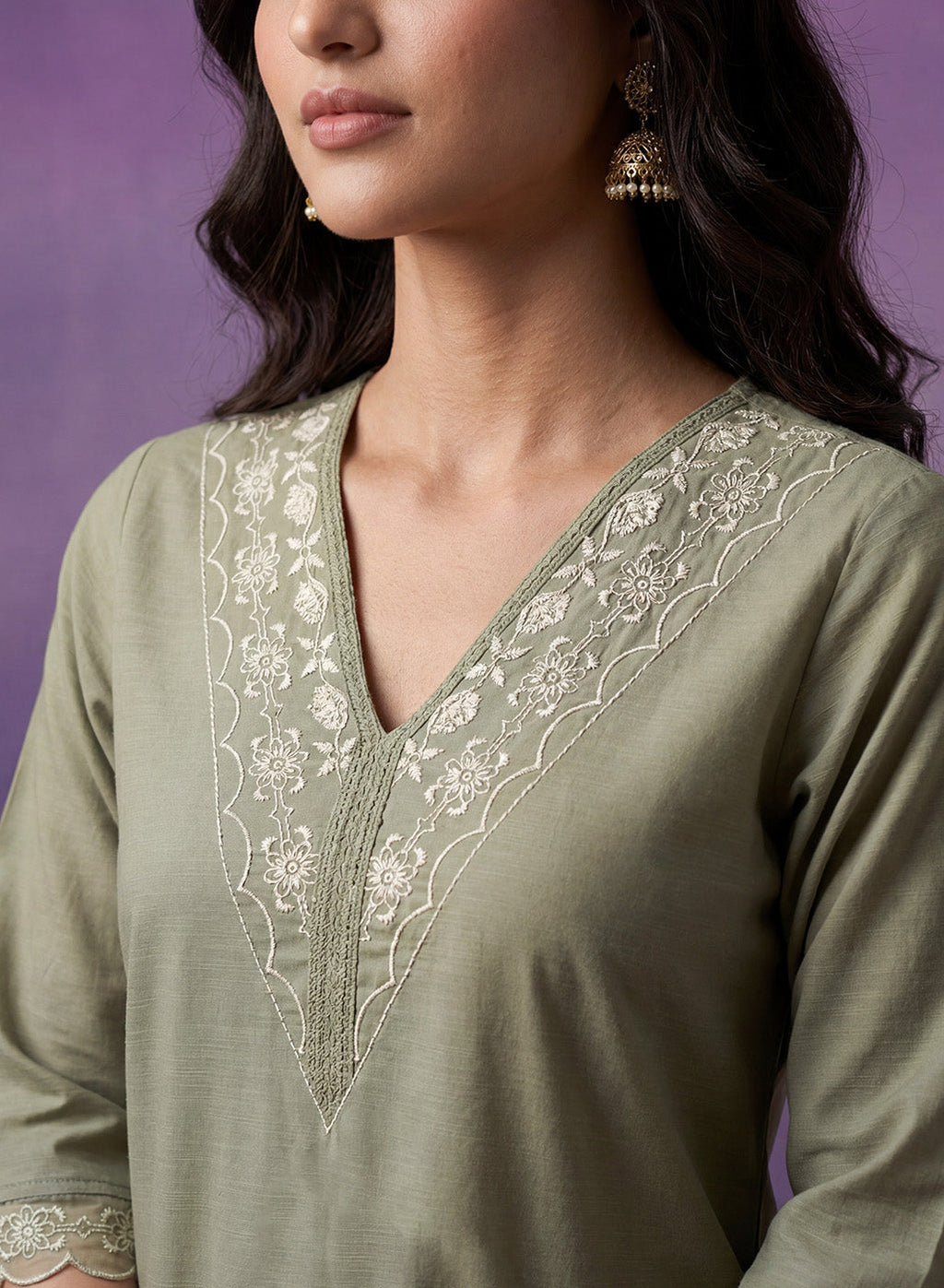 Mint green Embroidered Suit Set with Dupatta