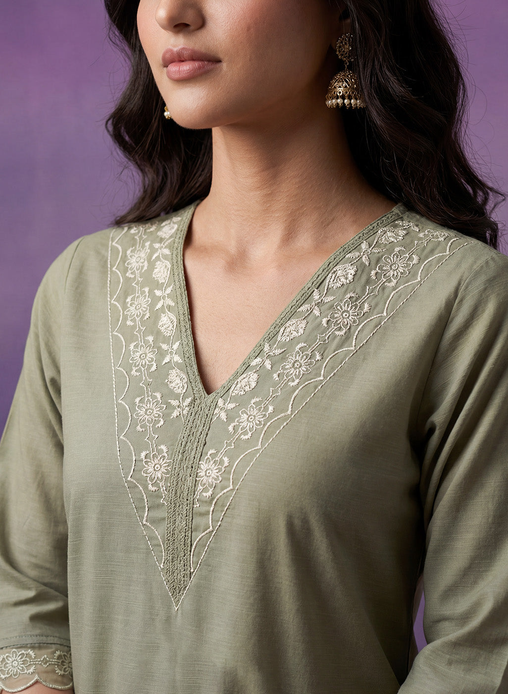Mint green Embroidered Suit Set with Dupatta