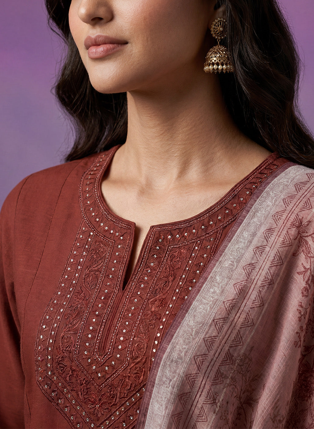 Fuchsia Embroidered Silk Suit Set with contrast Dupatta