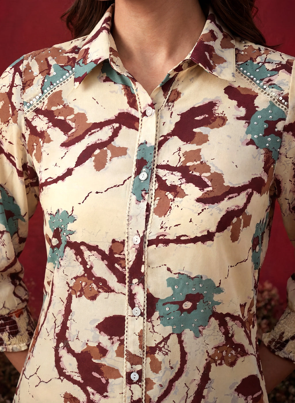 Wine All Over Printed Crepe Shirt