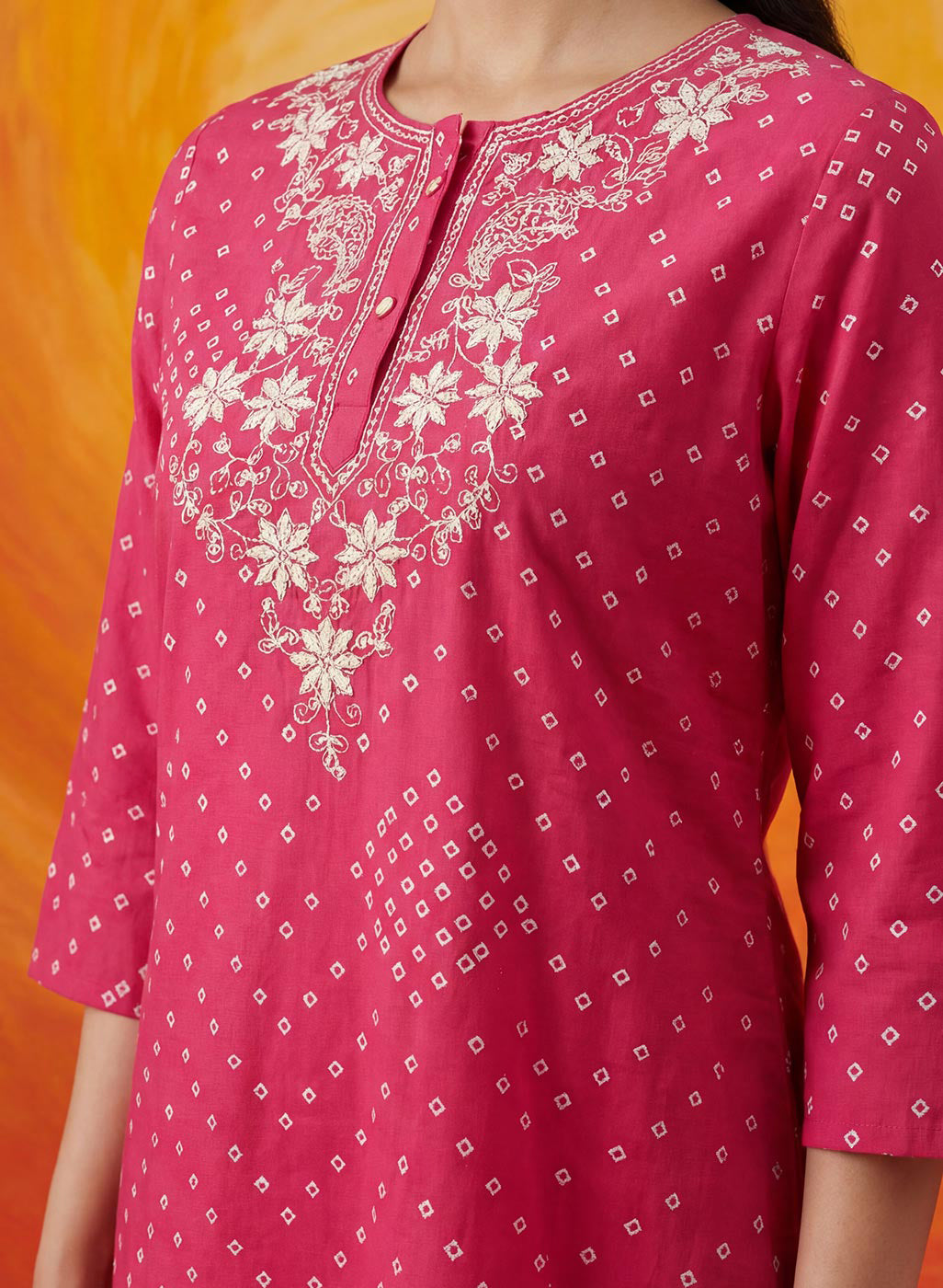 Khas Fuchsia Bandhni Printed Straight Kurta