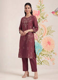 Jogan Maroon Embroidered Chanderi Kurta Set