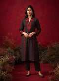Brown Embroidered Cotton Blend Everyday Kurta