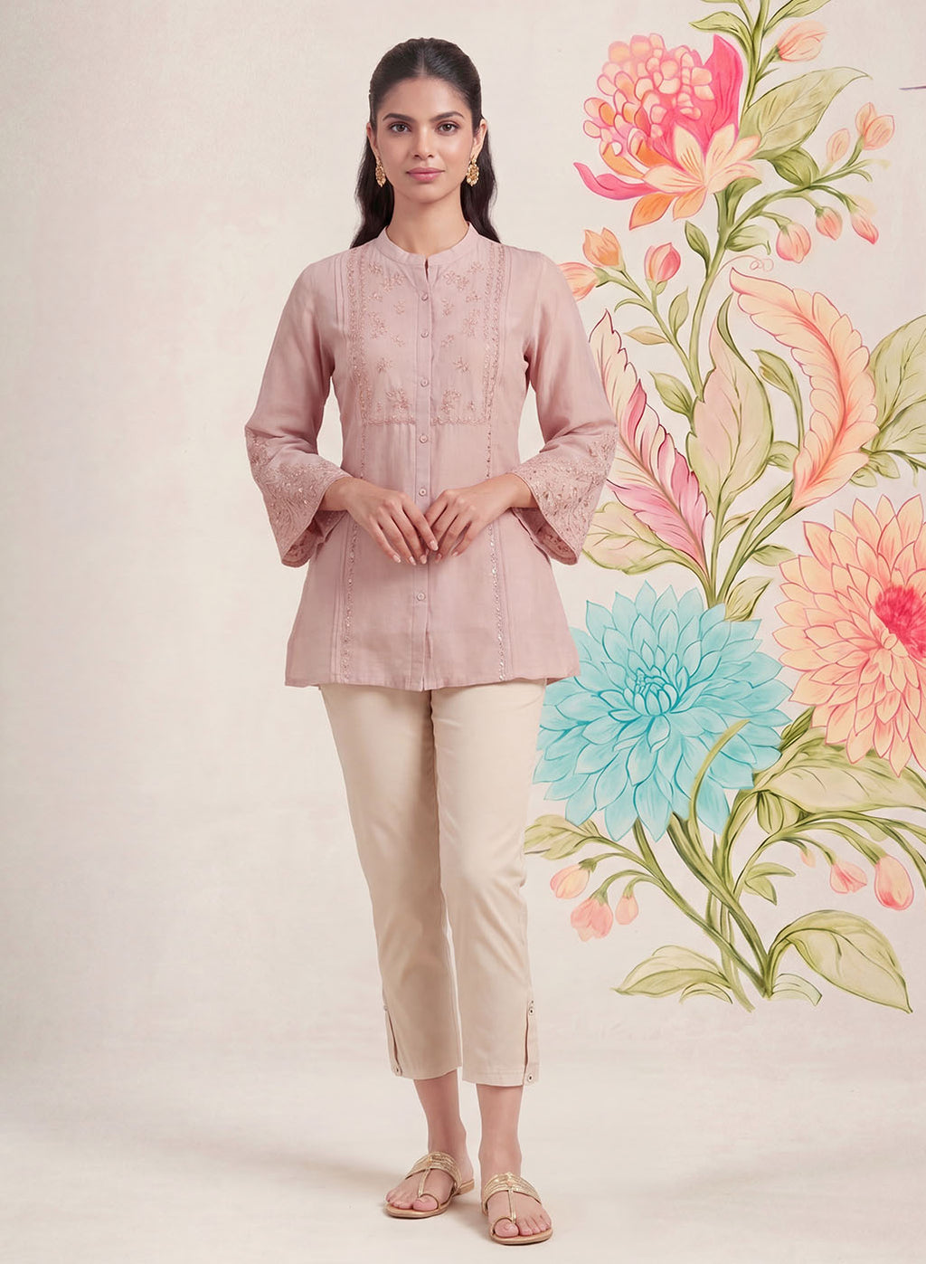 Tiri Baby Pink Monochrome Embroidered Shirt
