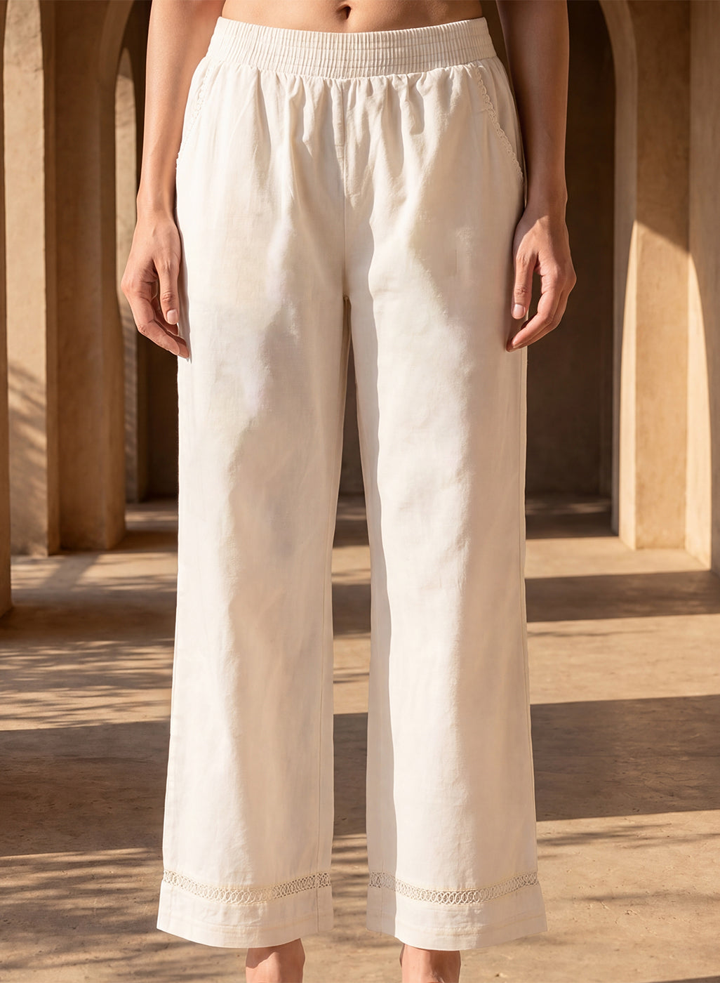 Ivory Linen Blend Daily Wear Palazzos