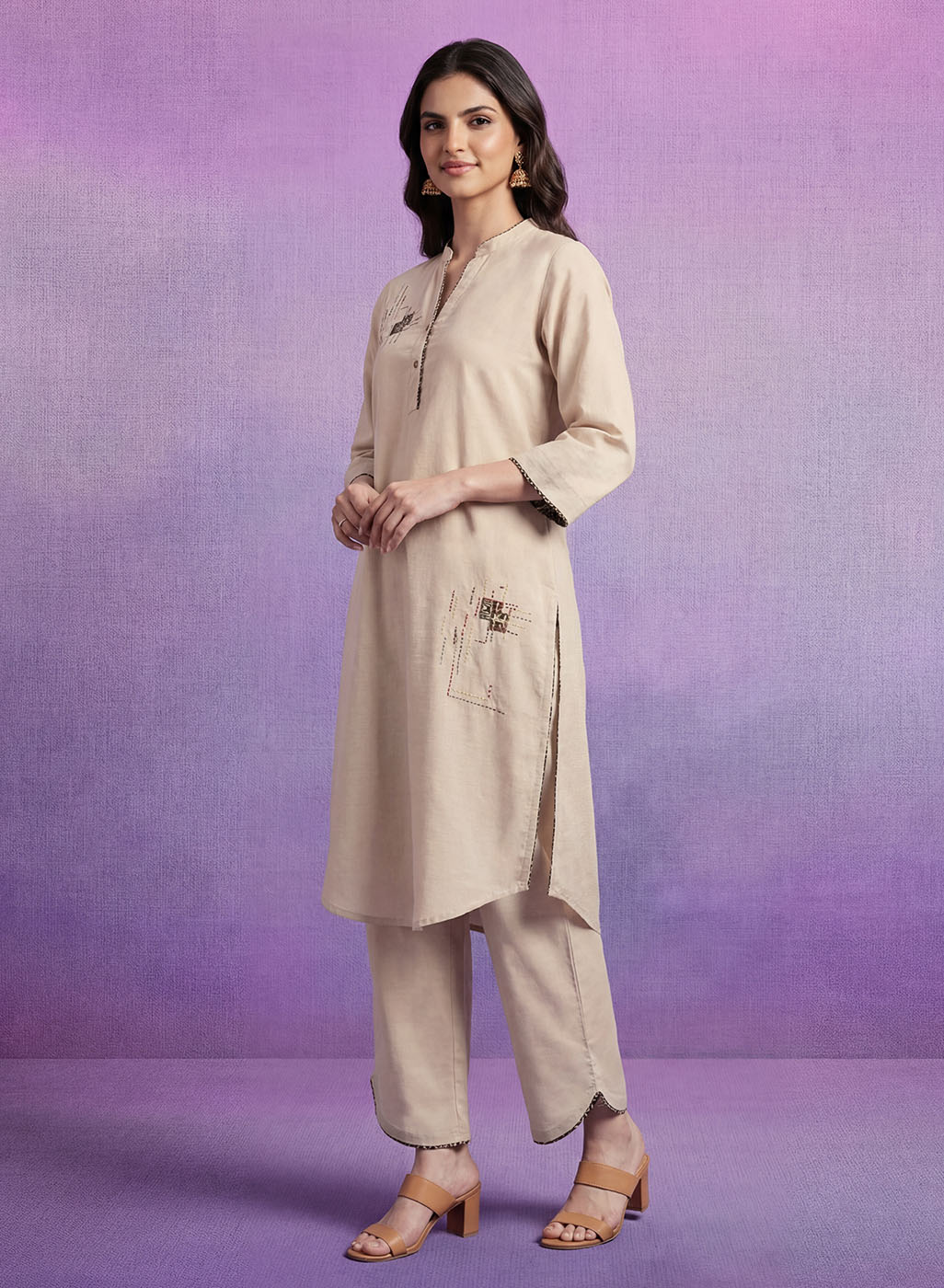 Ivory Applique-work Kurta Set
