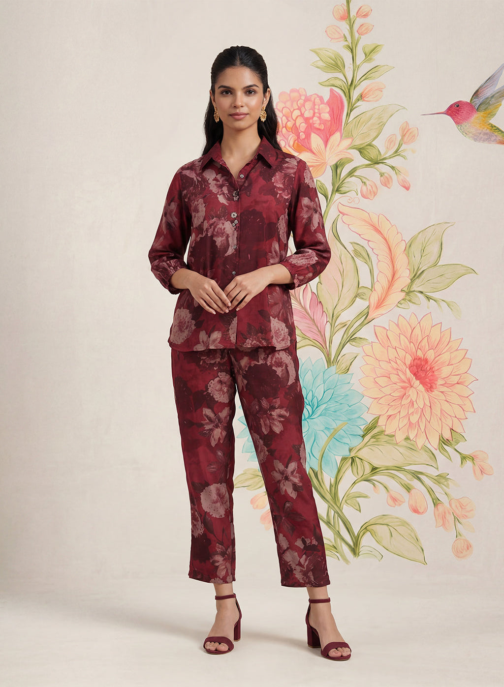 Hena Maroon Printed Co-ord Set