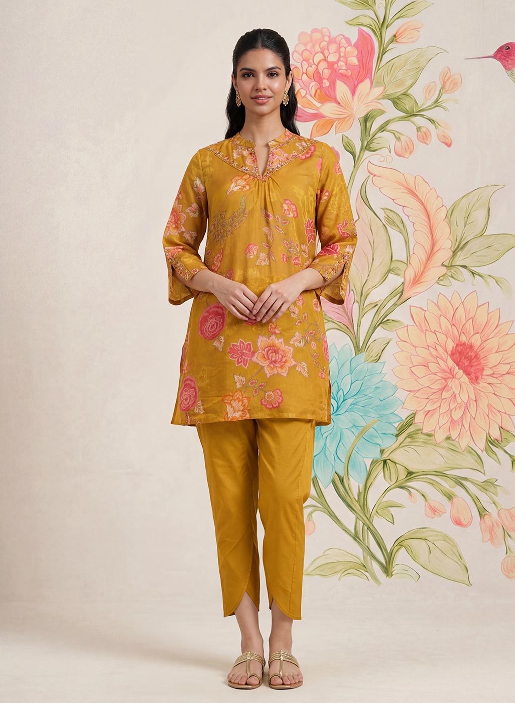 Chandrika Mustard Floral Printed Cotton Co-ord Set