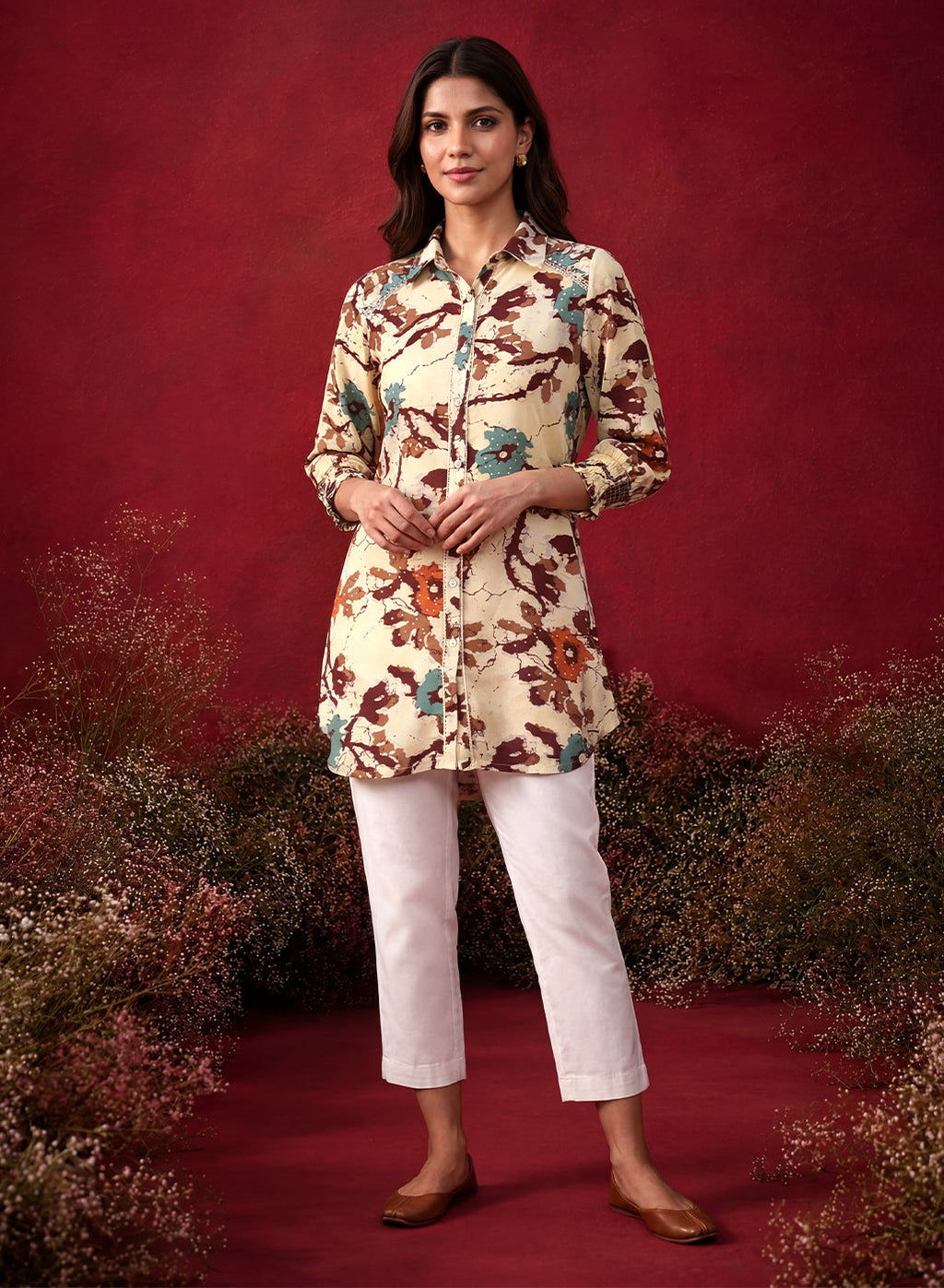 Wine All Over Printed Crepe Shirt