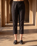 Black Cotton Blend Regular Fit Capris