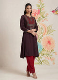 Jugni Wine Embroidered A-line Kurta