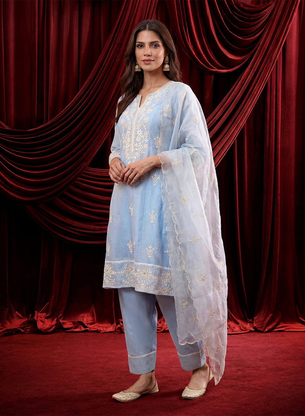 Spa Embroidered Chanderi A-Line Suit Set