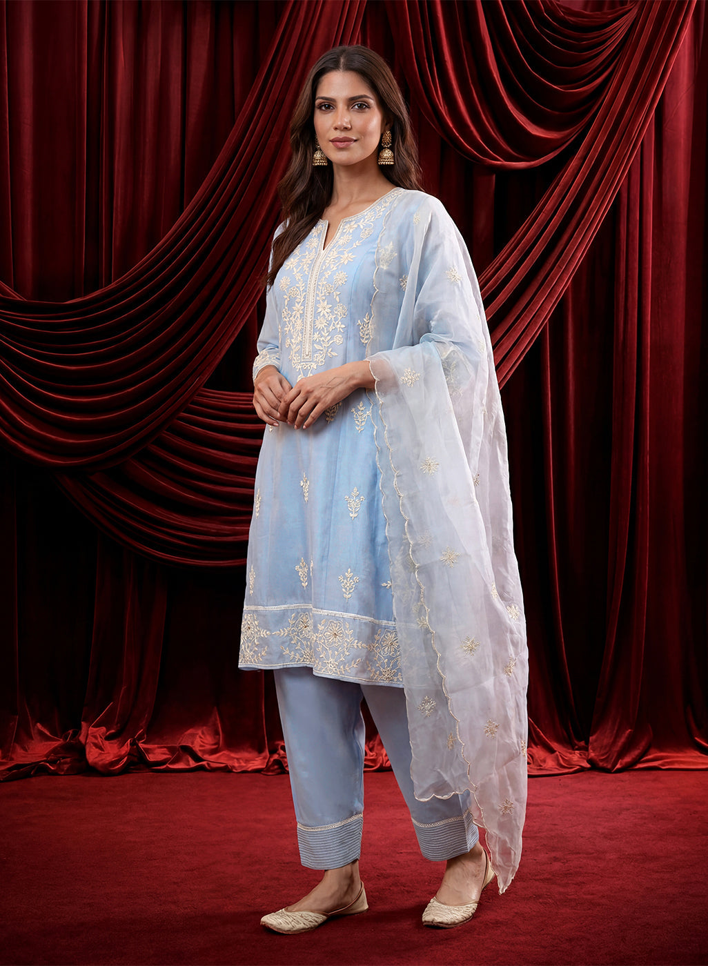 Spa Embroidered Chanderi A-Line Suit Set