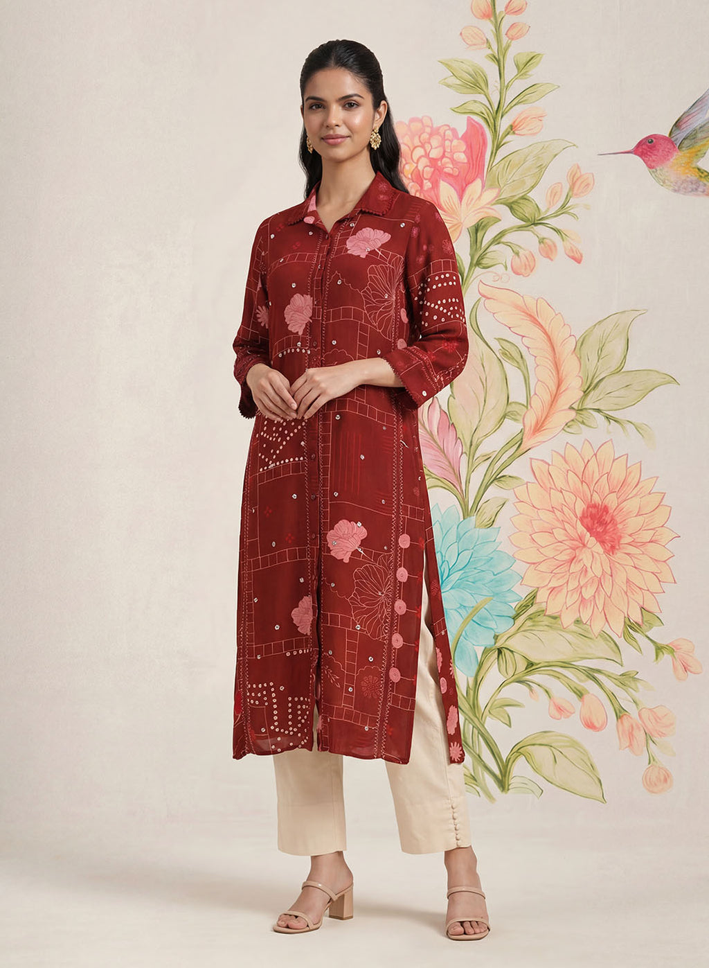 Bani Maroon Printed Straight Kurti