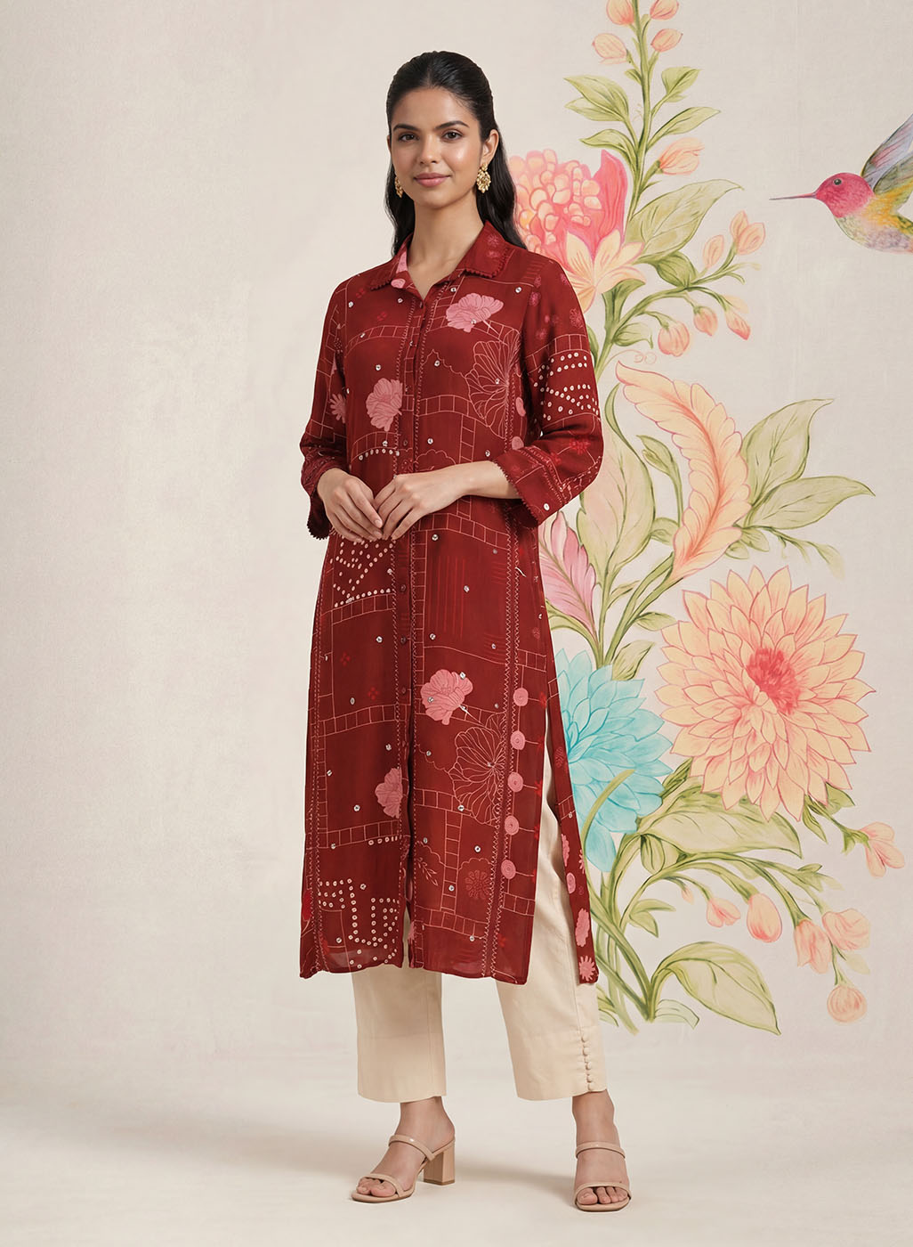 Bani Maroon Printed Straight Kurti