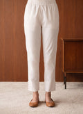 White Lycra Full Length Tapered Fit Pant