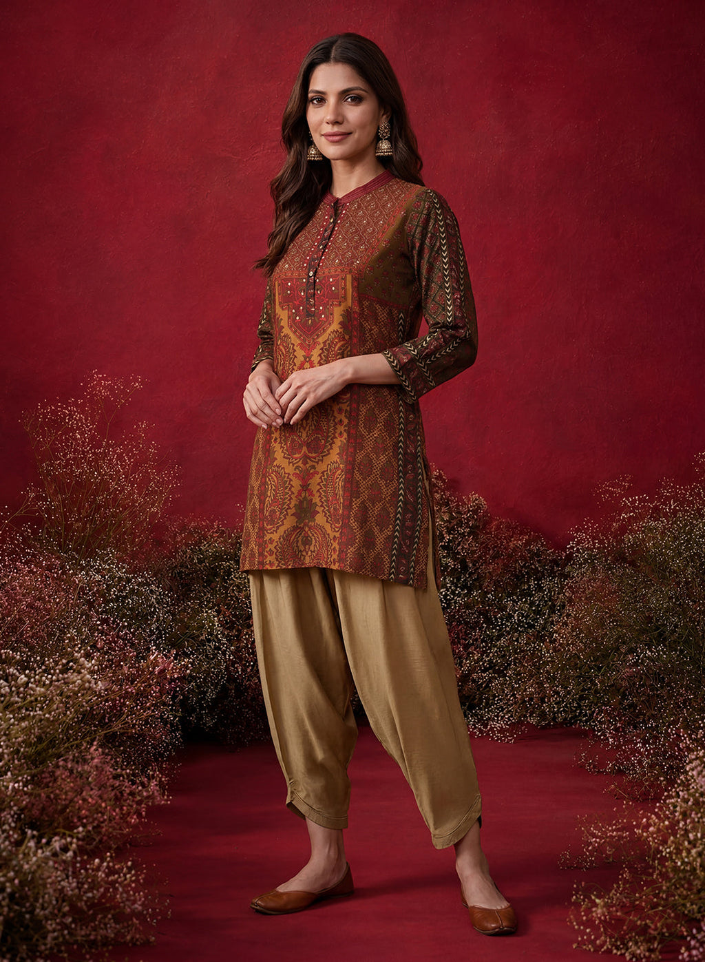 Orabella Olive Printed Shantoon Tunic