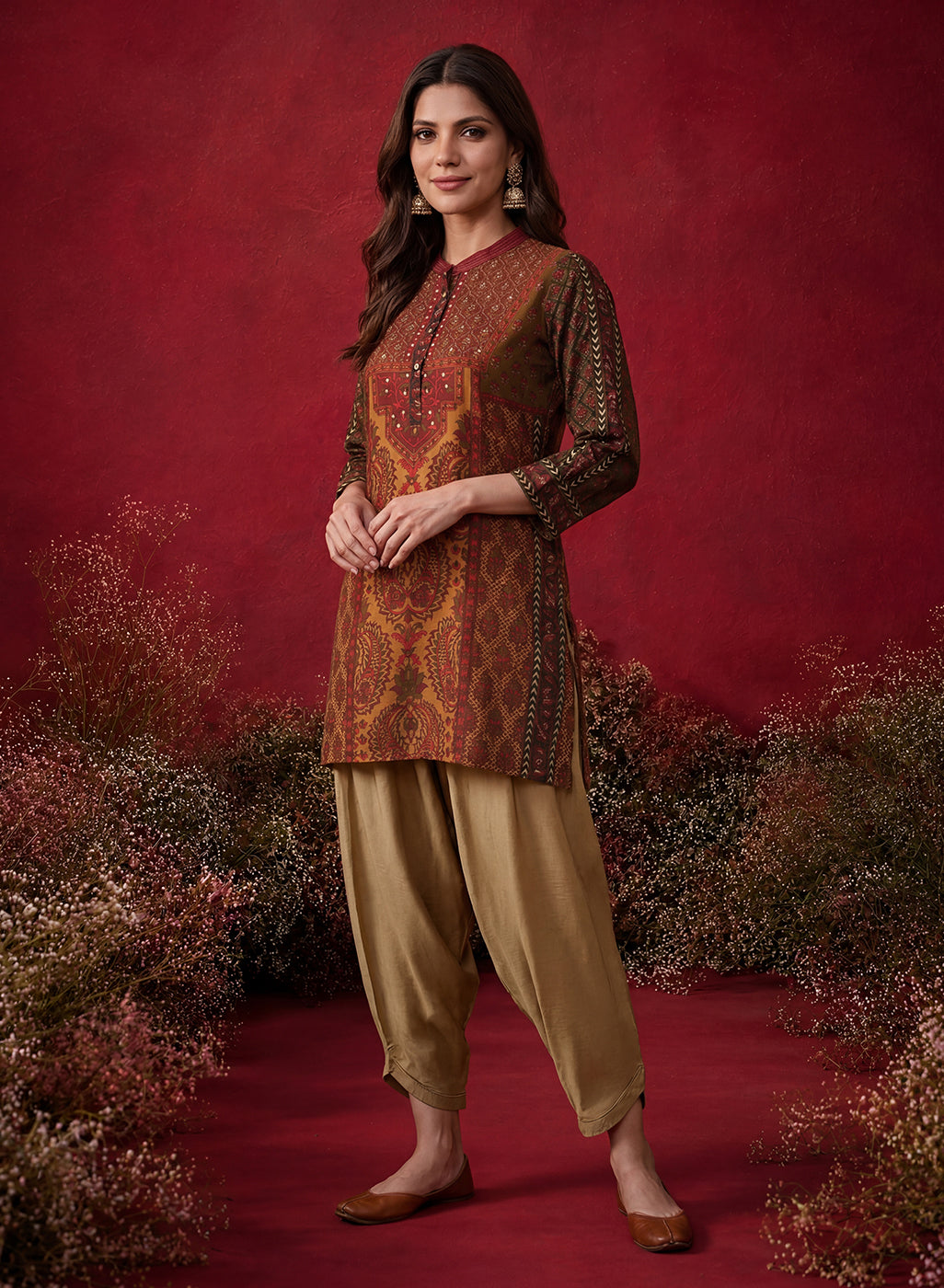 Orabella Olive Printed Shantoon Tunic