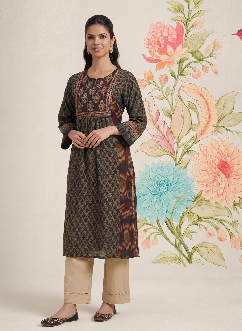 Mehrang Navy Printed A-line Kurta
