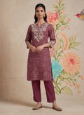 Iraavat Wine Embroidered Cotton Kurta Set