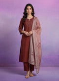 Fuchsia Embroidered Silk Suit Set with contrast Dupatta