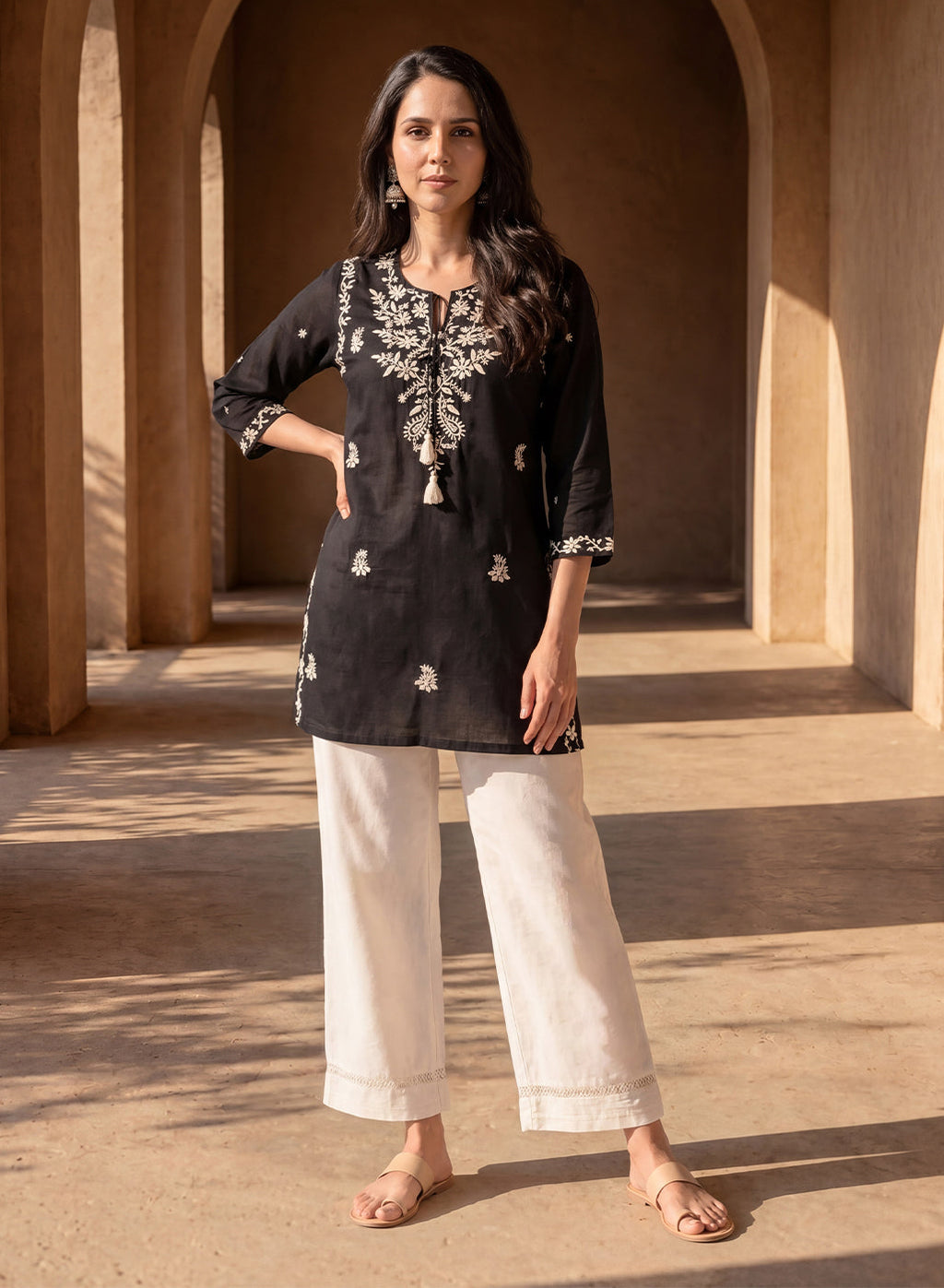 Ivory Linen Blend Daily Wear Palazzos