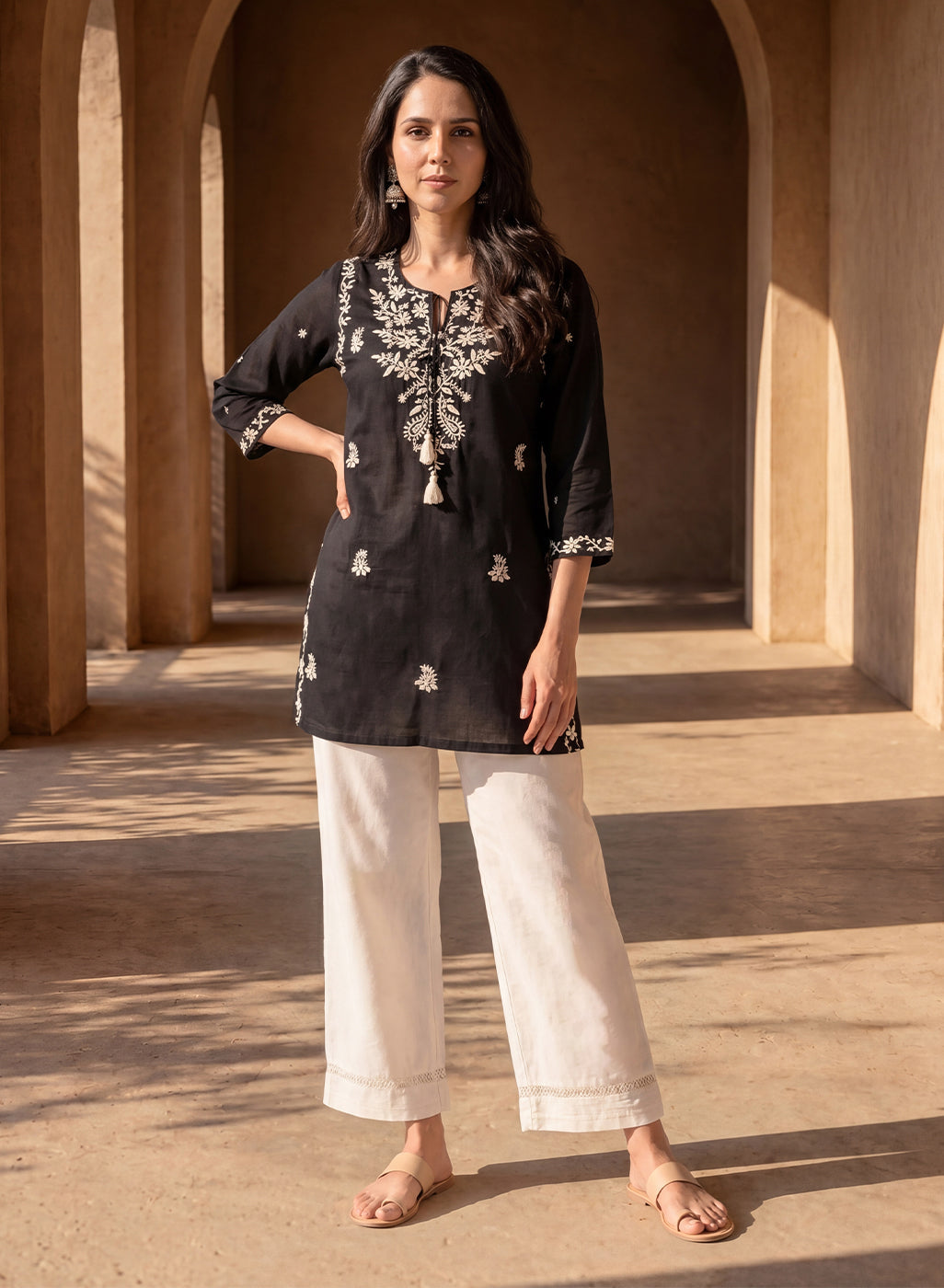 Ivory Linen Blend Daily Wear Palazzos