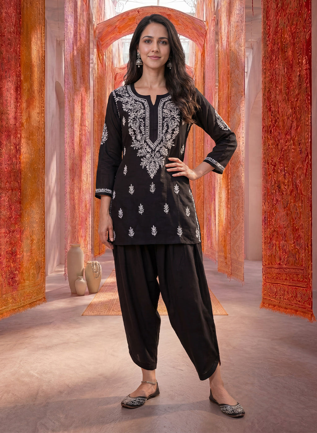 Black Satin Relaxed Fit Salwar