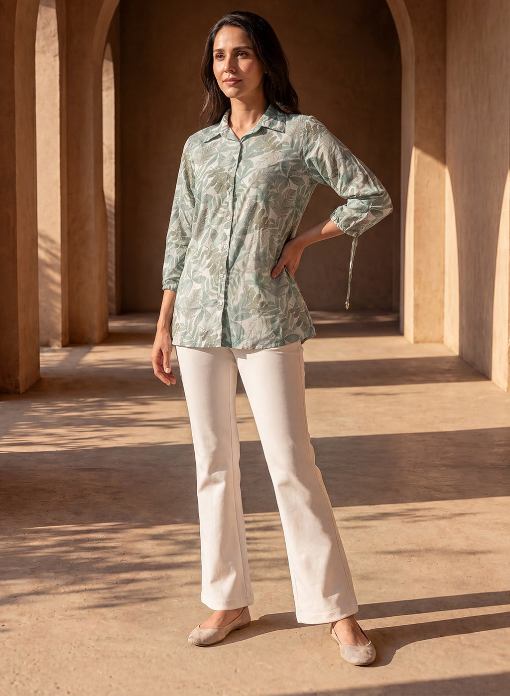 Ivory Roma Cotton Bootcut Pants