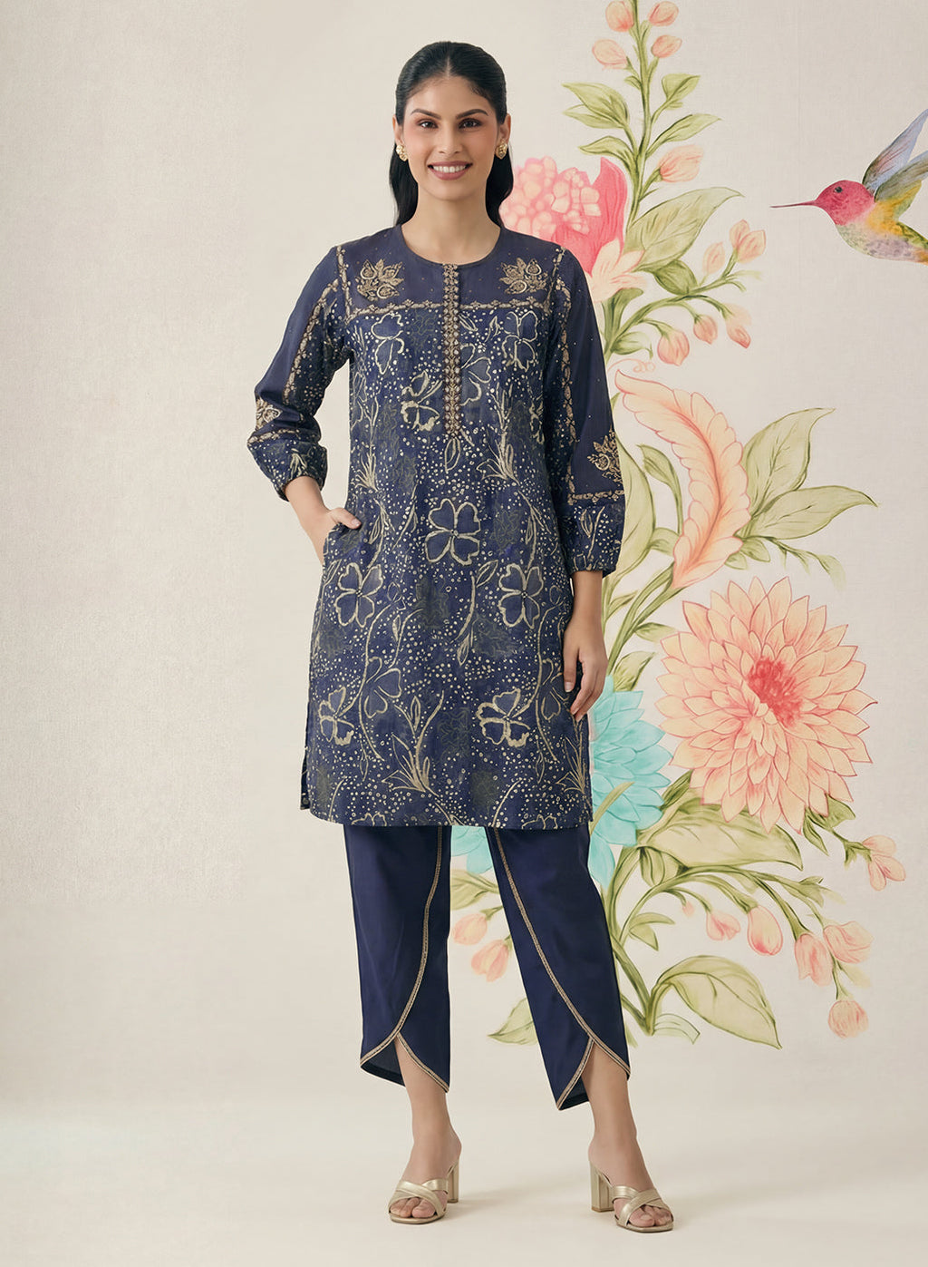 Jhumri Blue Cotton Blend Printed Co-ord Set