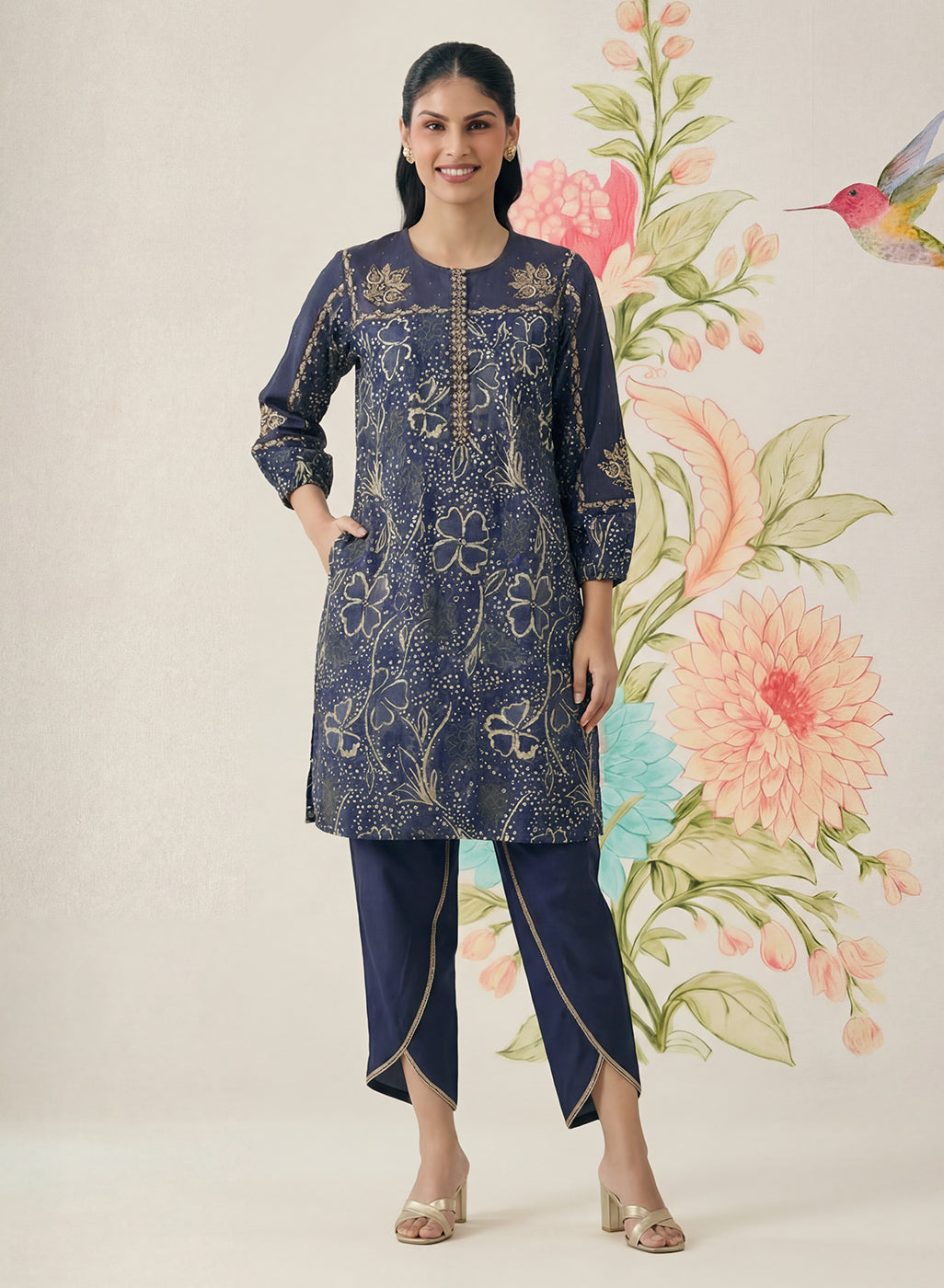 Jhumri Blue Cotton Blend Printed Co-ord Set