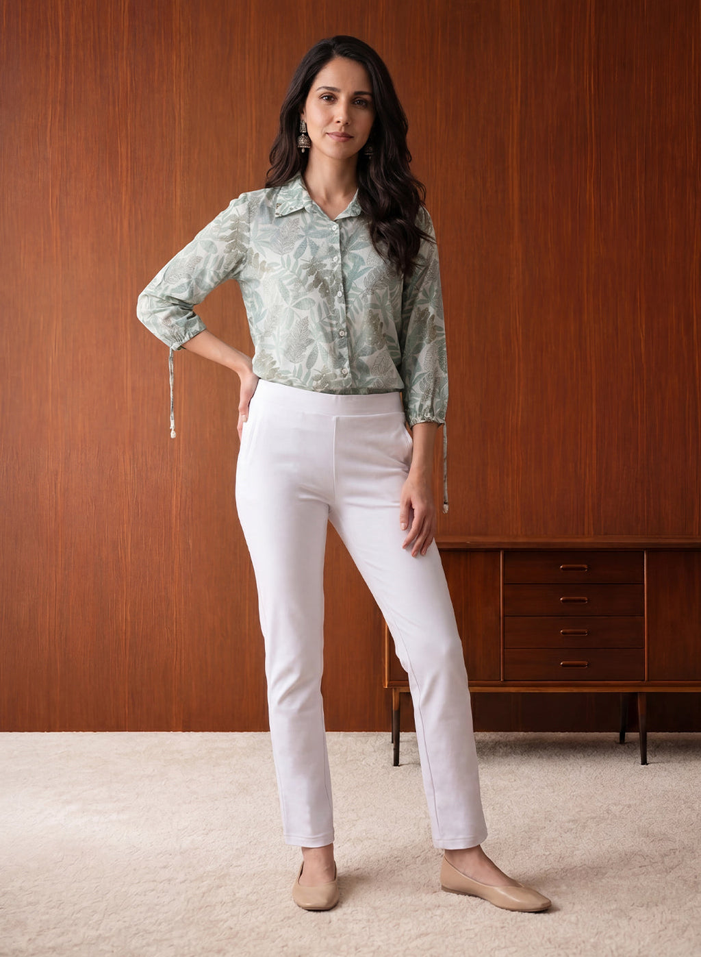 Roma Ivory Cotton Straight Fit Pant