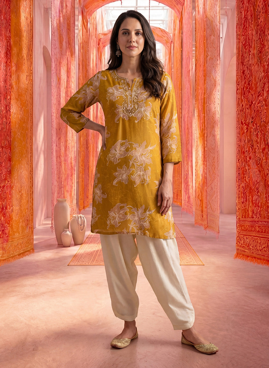 Ivory Satin Relaxed Fit Salwar
